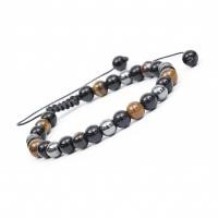 ราคา หินลาวาธรรมชาติกำไลเชือกถักแบบปรับได้สร้อยข้อมือลูกปัดเสือตาหิน6 8 10มม (22121698269)
