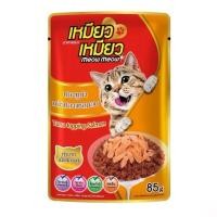 ราคา Meow meow เหมียว เหมียว อาหารเปียกแมว รสปลาทูน่าหน้าปลาแซลมอน 85 กรัม (21648933339)