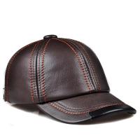 ราคา 3092024 Genuine Leather Baseball Cap Men Black Cowhide Hat Snapback Male Adjustable Autumn Winter Real Leather Peaked Hats 009 (21493205411)