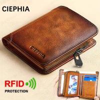 ราคา 1pc Mens Vintage Short Genuine Leather Wallet Multi Function Purse RFID Blocking Zipper ID Credit Card Holder Money Bag (20476878287)