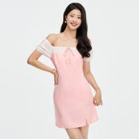 ราคา Closet Crush Sour Candy เดรสปาดไหล่สั้นมีโบว์ สีชมพูอ่อน (21992047449)