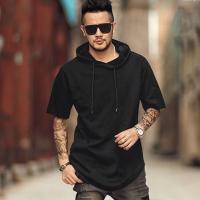 ราคา เสื้อฮู้ดผู้ชายไซส์ใหญ่ เสื้อคลุมมีฮู้ดแขนสั้นผู้ชายอินเทรนด์มีฮู้ดเสื้อยืดหลวมขนาดใหญ่ฮิปฮอปเสื้อกันหนาวหมวกครึ่งแขนบาง (19369779254)