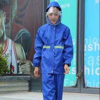 ราคา Rain Suit ชุดกันฝน กันเปียก เสื้อกันฝน สีฟ้า สีเนวี สีชมพู สีฟ้าเข้ม มีแถบสะท้อนแสง รุ่นหมวกติดเสื้อ size L 3XL (21733756307)