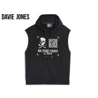 ราคา DAVIE JONES เสื้อฮู้ดดี้ โอเวอร์ไซส์ แขนกุด ปั้มลาย สีดำ Pullover Hoodie in black PU0011 BK 12 BK (16729330304)