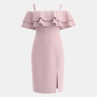 ราคา BRANCHÉ ชุดเดรสลำลองแฟชั่นชุดเดรสแขนผีเสื้อเปิดไหล่สีชมพูแบบใหม่24050058401 1260A (22066362414)