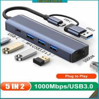 ราคา 2 in 1 USB 3 0 Type C to Ethernet RJ45 Adapter Network LAN Gigabit 1000Mbps USB C Hub (22067477511)