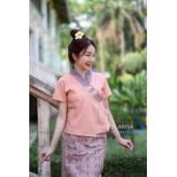 ราคา เสื้อผ้าฝ้ายพี้นเมืองคอวีป้ายผูกอกแต่งขอบผ้าทอ (20286230100)