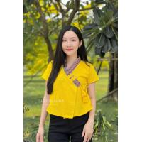 ราคา เสื้อผ้าฝ้ายพี้นเมืองคอวีป้ายผูกอกแต่งขอบผ้าทอ (20192226623)