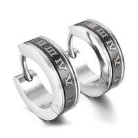 ราคา Stainless steel stud plugs hoop earrings ear studs Black Silver Roman numerals classic polished men women (21386789293)