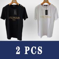 ราคา เสื้อยืดคอกลมผ้าฝ้ายแฟชั่นสำหรับผู้หญิงเสื้อยืดดาวแขนสั้นพร้อมไหล่สีทองเสื้อยืดกีฬา BALMAIN PARIS (17822036748)