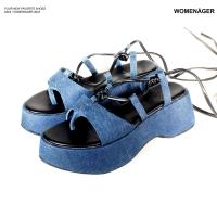 ราคา womenager Dani platform Indigo denim รองเท้าแตะ ส้นตึก (19959303727)