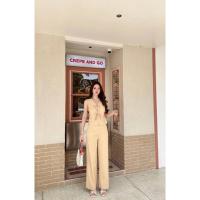 ราคา ป้าย Ladera S 2XL ชุดเซ็ทเสื้อแขนกุดทรงเสื้อกั๊กผูกโบว์หน้า แมทช์ดับกางเกงขายาวทรงสวย สีมัสตาร์ดเรียบหรู (22104948065)