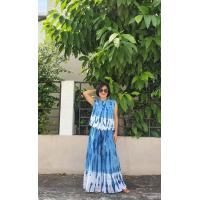 ราคา ชุดมัดย้อมครามแท้ธรรมชาติ สีไม่ตก New เซ็ทเสื้อครอปคอเต่าแขนกุด กก ระบาย3ชั้ (13006028543)