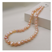 ราคา ไข่มุกน้ำจืดธรรมชาติสร้อยคอ DMNFP398 สีดำ สีขาว สีชมพู สีม่วงสร้อยคอมุก Lady Fine เครื่องประดับมุก (1296114019)
