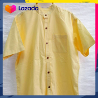 ราคา เสื้อเชิ้ตคอจีนแขนสั้น สีเหลืองอ่อน ผ้าอ๊อกฟอร์ด (21479026308)