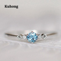 ราคา Kuhong แหวนทองคำขาว18K สำหรับผู้หญิงแหวนสีฟ้าน้ำทะเลธรรมชาติ (13818848435)