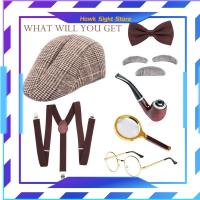 ราคา Hawk Sight Store ชุดแฟนซี Sherlock Holmes 1920S เครื่องประดับคอสตูมผู้ชายพร้อมหมวกแว่นขยายยืดหยุ่น Y Back Suspender แว่นตาเคราสำหรับงานรื่นเริง Masquerade งานปาร์ตี้นักสืบ (20507773574)