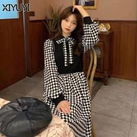 ราคา XIYUYI ชุดเดรสสวยๆหรู แขนยาว ชุดเดรสสวยๆ เย็บลายสก๊อต ชุดผ้าไทยสวยๆ กระโปรงทรงเอ ย้อนยุค เดรสเกาหลีสวยๆ (16179987212)