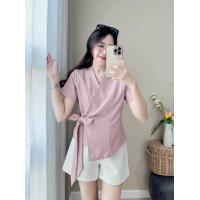 ราคา เสื้อป้ายข้างแบบผูกเป็นโบว์ งานเกรดพรีเมียม ผ้าHiso fi ซับในทั้งตัว (22098494579)