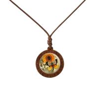 ราคา Yellow Sunflower Flower Butterfly Pattern Glass Cabochon Wood Necklace Fashion Jewelry Sweater Chain Long Necklace Women Gift (18806238406)