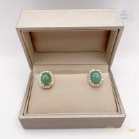 ราคา ต่างหูเขียวหยกทรงรีล้อมเพชร หยกเทียม ขนาดรวมเพชรล้อมประมาณ1 3cm (21497247738)