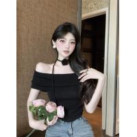 ราคา เสื้อผู้หญิง สีดำ ฤดูร้อน รัดรูป ปาดไหล่ เสื้อไหมพรม เซ็กซี่ วินเทจ ดอกไม้ (22185844422)