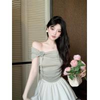 ราคา เสื้อผู้หญิง สีดำ ฤดูร้อน รัดรูป ปาดไหล่ เสื้อไหมพรม เซ็กซี่ วินเทจ ดอกไม้ (22185844425)