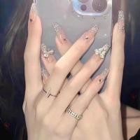 ราคา 24 ชิ้น 24 ชิ้น DIY เล็บปลอมฝรั่งเศสเล็บปลอม Rhinestone เพิร์ลเล็บปลอม (21026500342)