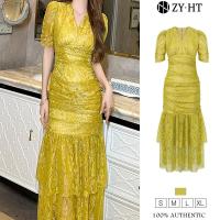 ราคา ZYHT EraVogue เดรสผู้หญิง เดรสสีเหลือง เดรสคอวี เดรสลูกไม้ เดรสทำงาน เดรสไฮโซ เดรสวินเทจ เดรสออกงาน เดรสปาร์ตี้ ชุดราตรี 21186 (21795681009)