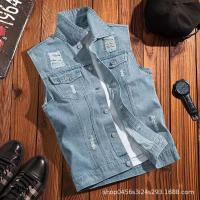 ราคา แจ็กเก็ตยีนส์แขนกุดฉลากแฟชั่นแนวสตรีททรงหลวมเสื้อกั๊กเดนิมย้อนยุคสำหรับผู้ชาย (21905836278)
