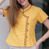 ราคา เสื้อคอจีนป้ายแขนสั้นปักลายดอก เสื้อผ้าฝ้าย เสื้อพื้นเมือง (21224221179)