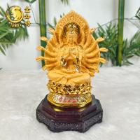 ราคา พร้อมส่ง เจ้าแม่กวนอิม กวนอิม นั่งพันมือ หลังมีรัศมี งานเรซิ่นพ่นทรายสีทอง สูง 9 16นิ้ว (15354107271)