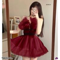 ราคา PP20167 เดรสสั้นเกาะอกผ้ามุ้งฟรุ้งๆ (21095695833)
