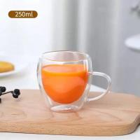 ราคา แก้วกาแฟสองชั้นมีหูจับ ทนความร้อน 250ml 350ml 450ml สไตล์คาเฟ่ (22120905844)