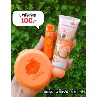 ราคา เซตคู่ แป้งพัฟ Tanako Peach Powder ลิปมัน Kiss Beauty BB Matte Peachy Poreless cream บีบีครีมลูกพีช (9623132418)