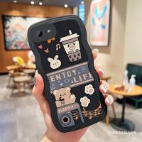 ราคา Liquid Silicon Solid Color Phone Case Compatible For IPhone 11 14 7Plus XR X 12 13 Pro Max 15PRO MAX 14 7 8 6s 6 Plus XS Max SE 2020 Cartoon cute bear Bubble milk tea 3D Wavy Edge Tpu Soft Cover (2125