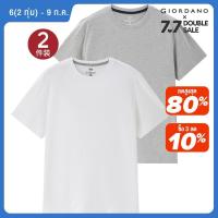 ราคา GIORDANO ผู้ชาย เสื้อยืดคอกลมแขนสั้นผ้าฝ้ายแพ็ค 2 ตัว Free Shipping 18023211 (17915829687)
