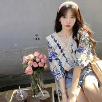 ราคา Luneเสื้อเชิ้ตแขนตุ๊กตาคอวี ลายดอกแต่งลูกไม้สุดน่ารัก แฟช่นเกาหลีสำหรับผู้หญิง รุ่นw361 (21956369675)