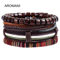 ราคา กำไลข้อมือหนังถักปรับได้สร้อยข้อมือลูกปัดไม้เชือกวินเทจสำหรับผู้ชายและผู้หญิง (14237275467)
