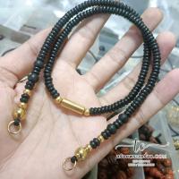ราคา สร้อยพระเครื่อง สร้อยกะลา ประคำไม้งิ้วดำ เม็ดทองเลเซอร์ แขวนพระเครื่อง 3 ห่วง (20540761203)