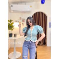 ราคา เสื้อคอวี แต่งระบาย แขนตุ๊กตา (20214372215)