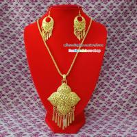 ราคา สร้อยคอพร้อมต่างหู สีทอง เงินขาว งานลงยา เครื่องประดับชุดไทย (19023855855)