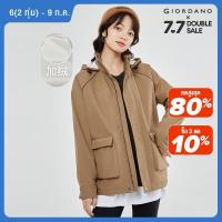 ราคา GIORDANO Women Jackets Polar Fleece Lined Hooded Windbreakers Raglan Sleeve Flap Pockets Loose Windproof Casual Jackets 13372783 (22155901318)