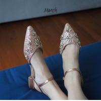 ราคา MarchShoes Darling Flat Sandals รองเท้ากากเพชรหัวแหลม ปักเพชรประดับ มีสายรัดส้น ส้นสูง 2 5 cm (14061315920)