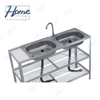 ราคา HOMENINE ซิ้งค์ล้างจาน อ่างล้างจาน สแตนเลส A 2หลุม มีข้าง 3ชั้น โครงอลูมิเนียม (21413375545)