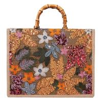 ราคา Double C กระเป๋าช้อปปิ้ง ผ้าลินิน ปักเลื่อม ทรงกลม ปักลายดอกไม้ มีซิป (21080896538)