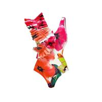 ราคา Floral Print One Piece Swimsuit and Sarong for Women 2024 New V Neck Swimwear Ruffle Monokni Beach Bathing Suit Outfit (20938072768)