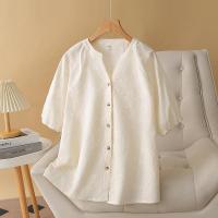 ราคา มีไซส์ใหญ่ Plus Size Womens V neck White Apricot Blouses Ladies Vintage Floral Embroidery Female Tops Ladies Office wear A line Summer Blusas (22021841775)