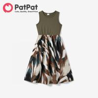 ราคา PatPat แม่และฉันสีเขียวทหารเสื้อกล้ามประกบชุดเดรสลายดอกไม้ (21461465648)