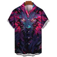 ราคา 2567เสื้อเชิ้ตแขนสั้นสำหรับผู้ชายเสื้อเชิ้ตลำลองพิมพ์ลายสัตว์เสือสำหรับผู้ชายใส่ในฤดูร้อน (21531023162)